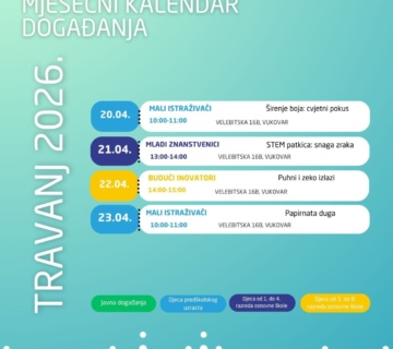 Najava besplatnih STEM radionica i javnih događanja za djecu i učenike u travnju 2026. godine!